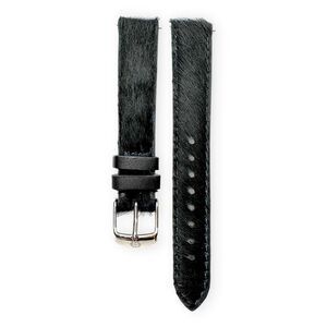 Michele 16mm Black Gray Calf Hair Furry Watch Strap Band Silver Hardware New